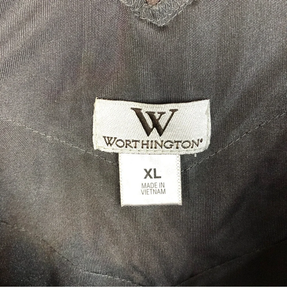 Worthington Dark Gray Lace Trim V-Neck Short Sleeve Blouse XL